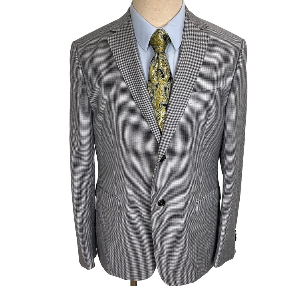 Z Zegna Blazer Mens 40R Gray Houndstooth 1GMNG0 Classic Wool Jacket Italian